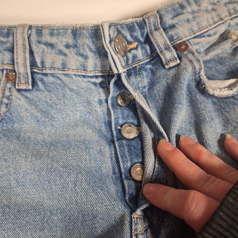 Zara Light Acid Wash Distressed High Rise Straight Leg Jeans Button Fly Size 8 - Picture 10 of 15
